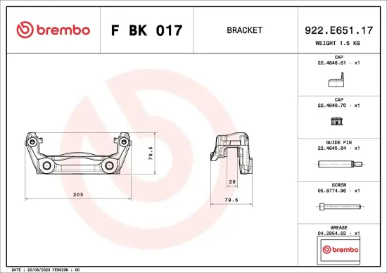 Bremssattelhaltersatz Hinterachse links rechts BREMBO F BK 017 Bild Bremssattelhaltersatz Hinterachse links rechts BREMBO F BK 017