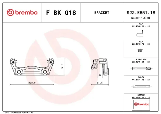 Bremssattelhaltersatz Hinterachse links rechts BREMBO F BK 018 Bild Bremssattelhaltersatz Hinterachse links rechts BREMBO F BK 018