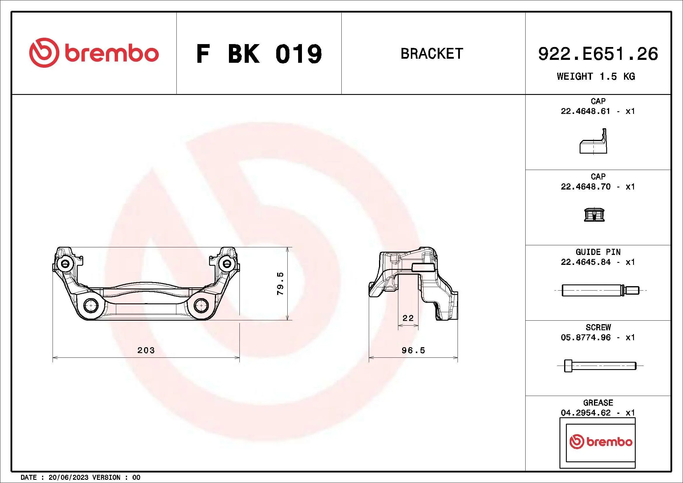 Bremssattelhaltersatz BREMBO F BK 019