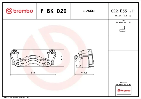 Bremssattelhaltersatz Vorderachse links rechts BREMBO F BK 020 Bild Bremssattelhaltersatz Vorderachse links rechts BREMBO F BK 020