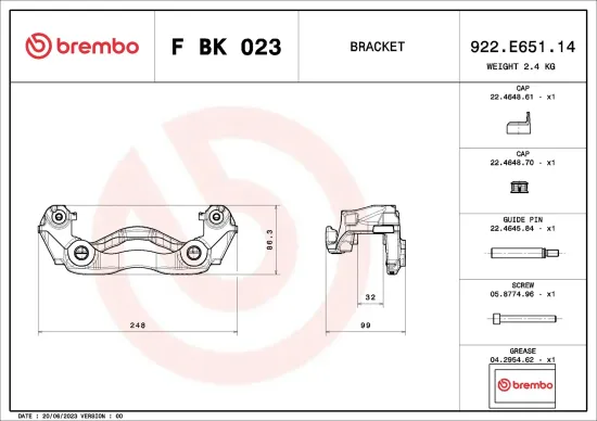 Bremssattelhaltersatz Vorderachse links rechts BREMBO F BK 023 Bild Bremssattelhaltersatz Vorderachse links rechts BREMBO F BK 023