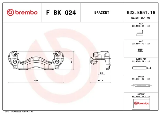 Bremssattelhaltersatz Vorderachse links rechts BREMBO F BK 024 Bild Bremssattelhaltersatz Vorderachse links rechts BREMBO F BK 024