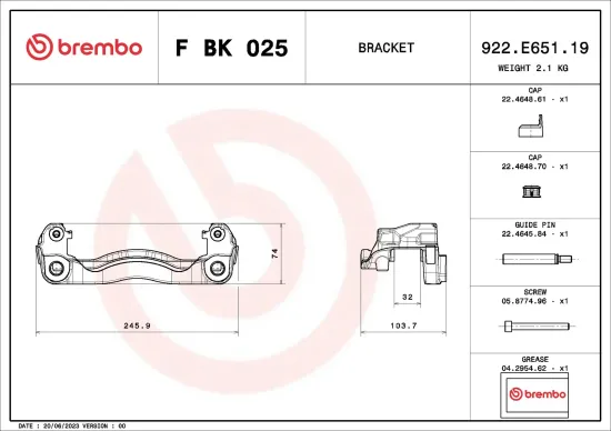 Bremssattelhaltersatz Hinterachse links rechts BREMBO F BK 025 Bild Bremssattelhaltersatz Hinterachse links rechts BREMBO F BK 025