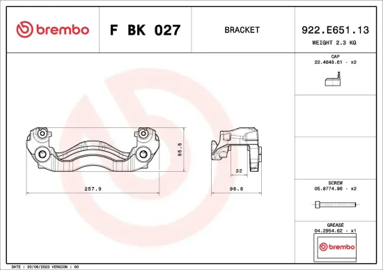Bremssattelhaltersatz Vorderachse links rechts BREMBO F BK 027 Bild Bremssattelhaltersatz Vorderachse links rechts BREMBO F BK 027