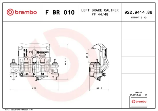 Bremssattel vor der Achse Vorderachse links BREMBO F BR 010 Bild Bremssattel vor der Achse Vorderachse links BREMBO F BR 010