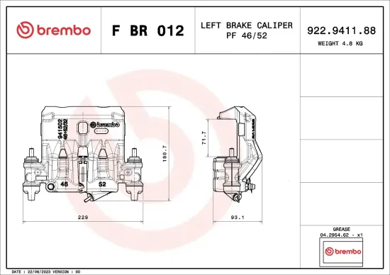 Bremssattel vor der Achse Vorderachse links BREMBO F BR 012 Bild Bremssattel vor der Achse Vorderachse links BREMBO F BR 012