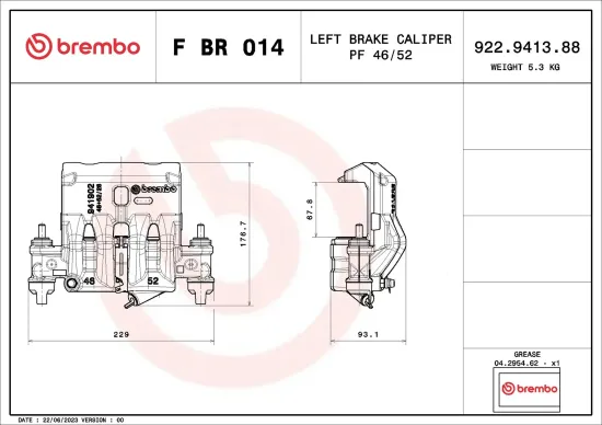 Bremssattel vor der Achse Vorderachse links BREMBO F BR 014 Bild Bremssattel vor der Achse Vorderachse links BREMBO F BR 014