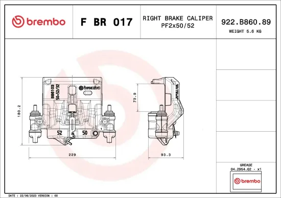 Bremssattel vor der Achse Vorderachse rechts BREMBO F BR 017 Bild Bremssattel vor der Achse Vorderachse rechts BREMBO F BR 017