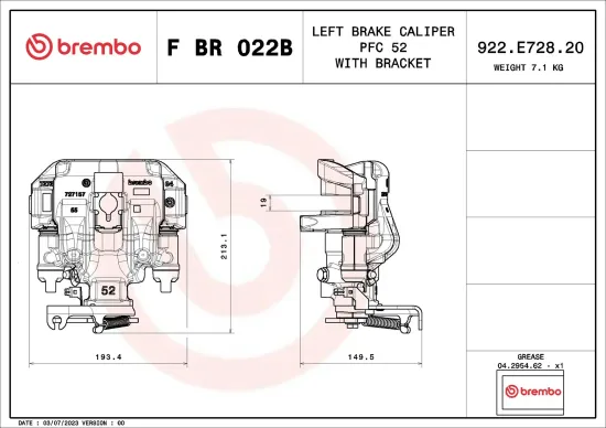 Bremssattel Hinterachse links vor der Achse BREMBO F BR 022B Bild Bremssattel Hinterachse links vor der Achse BREMBO F BR 022B