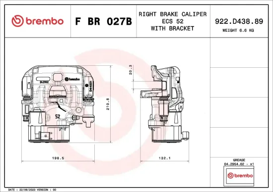 Bremssattel Hinterachse Hinterachse rechts BREMBO F BR 027B Bild Bremssattel Hinterachse Hinterachse rechts BREMBO F BR 027B