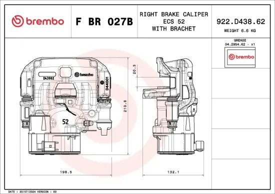 Bremssattel Hinterachse Hinterachse rechts BREMBO F BR 027B Bild Bremssattel Hinterachse Hinterachse rechts BREMBO F BR 027B