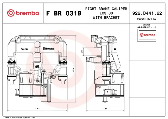 Bremssattel Hinterachse Hinterachse rechts BREMBO F BR 031B Bild Bremssattel Hinterachse Hinterachse rechts BREMBO F BR 031B