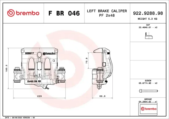 Bremssattel hinter der Achse Vorderachse links BREMBO F BR 046 Bild Bremssattel hinter der Achse Vorderachse links BREMBO F BR 046