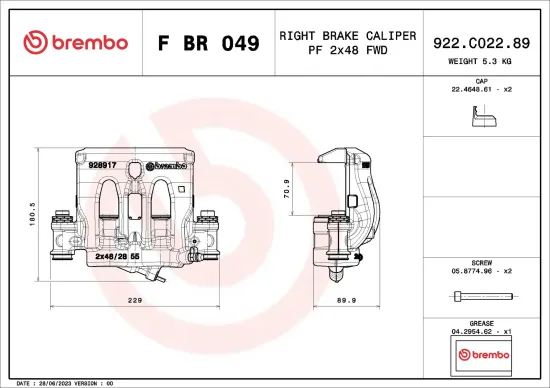Bremssattel vor der Achse Vorderachse rechts BREMBO F BR 049 Bild Bremssattel vor der Achse Vorderachse rechts BREMBO F BR 049