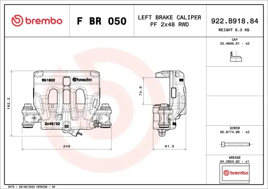 Bremssattel hinter der Achse Vorderachse links BREMBO F BR 050 Bild Bremssattel hinter der Achse Vorderachse links BREMBO F BR 050