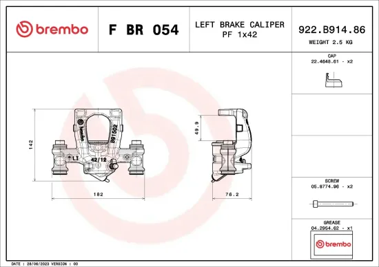 Bremssattel hinter der Achse Hinterachse links BREMBO F BR 054 Bild Bremssattel hinter der Achse Hinterachse links BREMBO F BR 054
