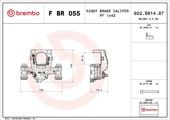 Bremssattel hinter der Achse Hinterachse rechts BREMBO F BR 055 Bild Bremssattel hinter der Achse Hinterachse rechts BREMBO F BR 055