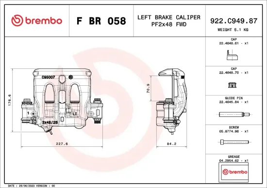 Bremssattel vor der Achse Vorderachse links BREMBO F BR 058 Bild Bremssattel vor der Achse Vorderachse links BREMBO F BR 058