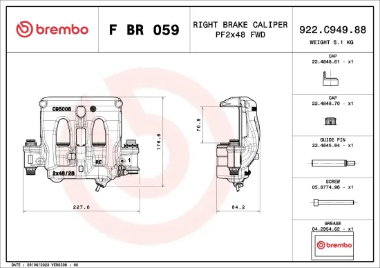 Bremssattel vor der Achse Vorderachse rechts BREMBO F BR 059 Bild Bremssattel vor der Achse Vorderachse rechts BREMBO F BR 059