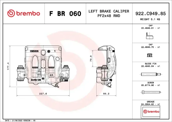 Bremssattel hinter der Achse Vorderachse links BREMBO F BR 060 Bild Bremssattel hinter der Achse Vorderachse links BREMBO F BR 060
