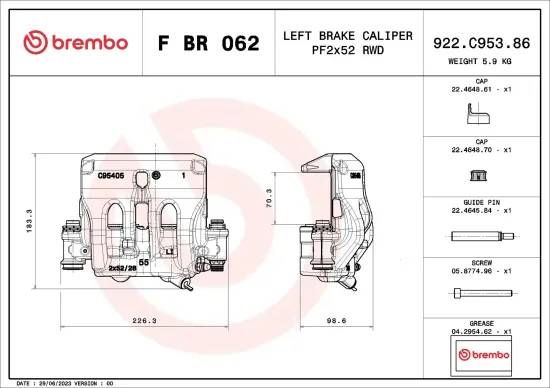 Bremssattel hinter der Achse Vorderachse links BREMBO F BR 062 Bild Bremssattel hinter der Achse Vorderachse links BREMBO F BR 062