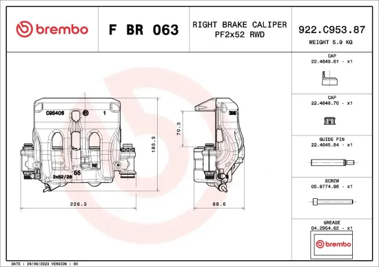 Bremssattel hinter der Achse Vorderachse rechts BREMBO F BR 063 Bild Bremssattel hinter der Achse Vorderachse rechts BREMBO F BR 063