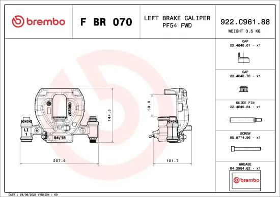 Bremssattel Hinterachse links vor der Achse BREMBO F BR 070 Bild Bremssattel Hinterachse links vor der Achse BREMBO F BR 070