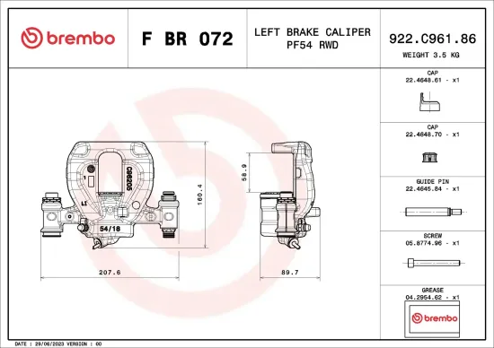 Bremssattel Hinterachse hinter der Achse links BREMBO F BR 072 Bild Bremssattel Hinterachse hinter der Achse links BREMBO F BR 072