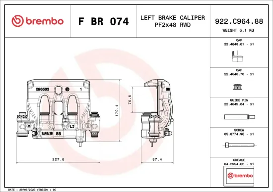Bremssattel Hinterachse links vor der Achse BREMBO F BR 074 Bild Bremssattel Hinterachse links vor der Achse BREMBO F BR 074