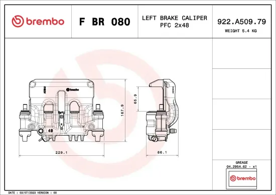 Bremssattel vor der Achse Vorderachse links BREMBO F BR 080 Bild Bremssattel vor der Achse Vorderachse links BREMBO F BR 080