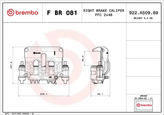 Bremssattel vor der Achse Vorderachse rechts BREMBO F BR 081 Bild Bremssattel vor der Achse Vorderachse rechts BREMBO F BR 081
