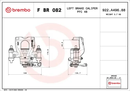 Bremssattel hinter der Achse Hinterachse links BREMBO F BR 082 Bild Bremssattel hinter der Achse Hinterachse links BREMBO F BR 082