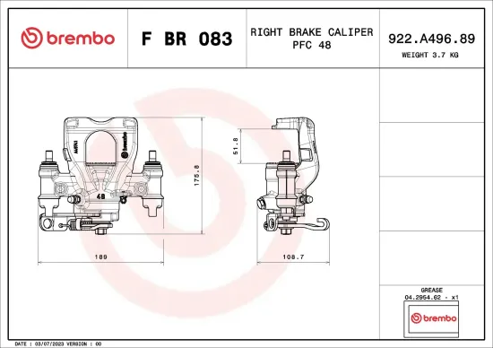 Bremssattel hinter der Achse Hinterachse rechts BREMBO F BR 083 Bild Bremssattel hinter der Achse Hinterachse rechts BREMBO F BR 083