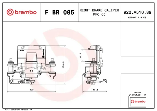 Bremssattel hinter der Achse Hinterachse rechts BREMBO F BR 085 Bild Bremssattel hinter der Achse Hinterachse rechts BREMBO F BR 085