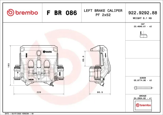 Bremssattel hinter der Achse Vorderachse links BREMBO F BR 086 Bild Bremssattel hinter der Achse Vorderachse links BREMBO F BR 086
