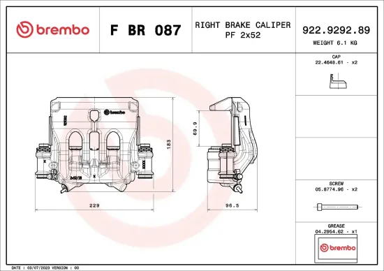Bremssattel hinter der Achse Vorderachse rechts BREMBO F BR 087 Bild Bremssattel hinter der Achse Vorderachse rechts BREMBO F BR 087