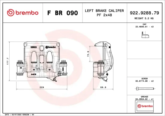 Bremssattel hinter der Achse Vorderachse links BREMBO F BR 090 Bild Bremssattel hinter der Achse Vorderachse links BREMBO F BR 090