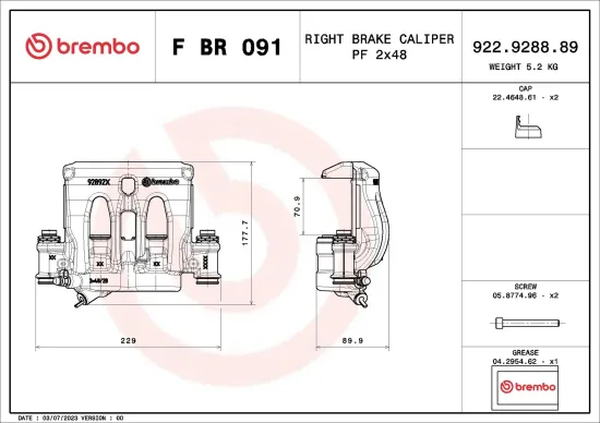 Bremssattel hinter der Achse Vorderachse rechts BREMBO F BR 091 Bild Bremssattel hinter der Achse Vorderachse rechts BREMBO F BR 091