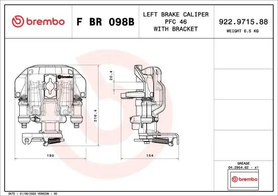 Bremssattel Hinterachse links vor der Achse BREMBO F BR 098B Bild Bremssattel Hinterachse links vor der Achse BREMBO F BR 098B