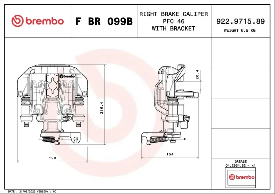 Bremssattel Hinterachse rechts vor der Achse BREMBO F BR 099B Bild Bremssattel Hinterachse rechts vor der Achse BREMBO F BR 099B