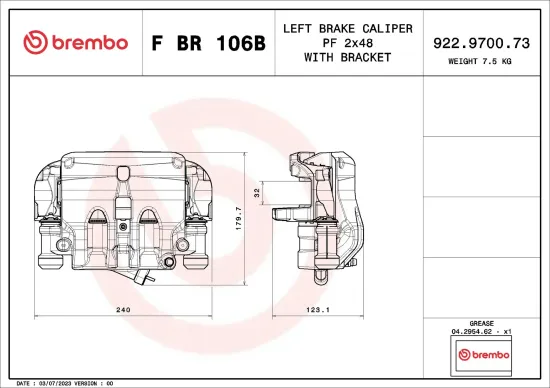 Bremssattel hinter der Achse Vorderachse links BREMBO F BR 106B Bild Bremssattel hinter der Achse Vorderachse links BREMBO F BR 106B