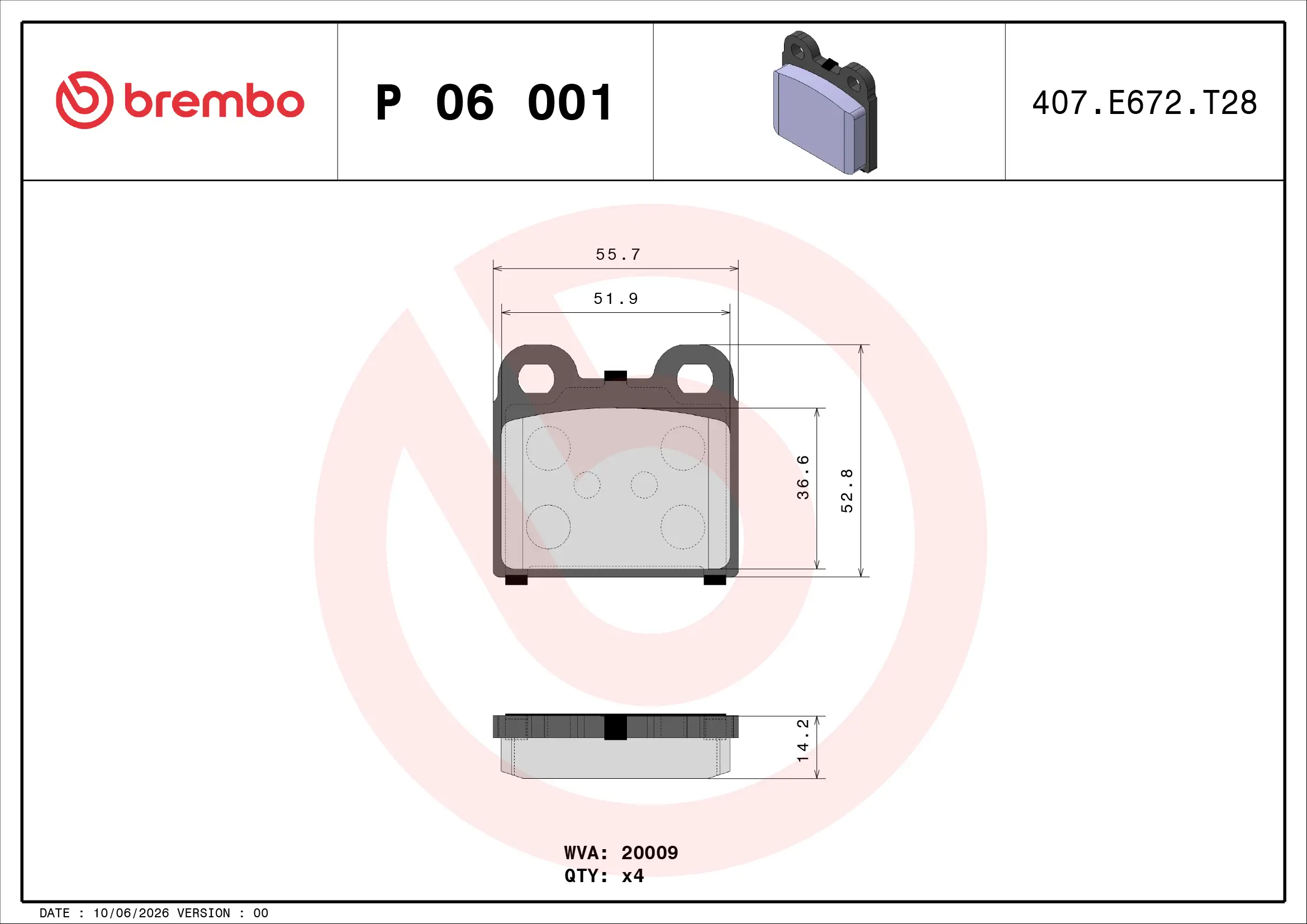 Bremsbelagsatz, Scheibenbremse BREMBO P 06 001