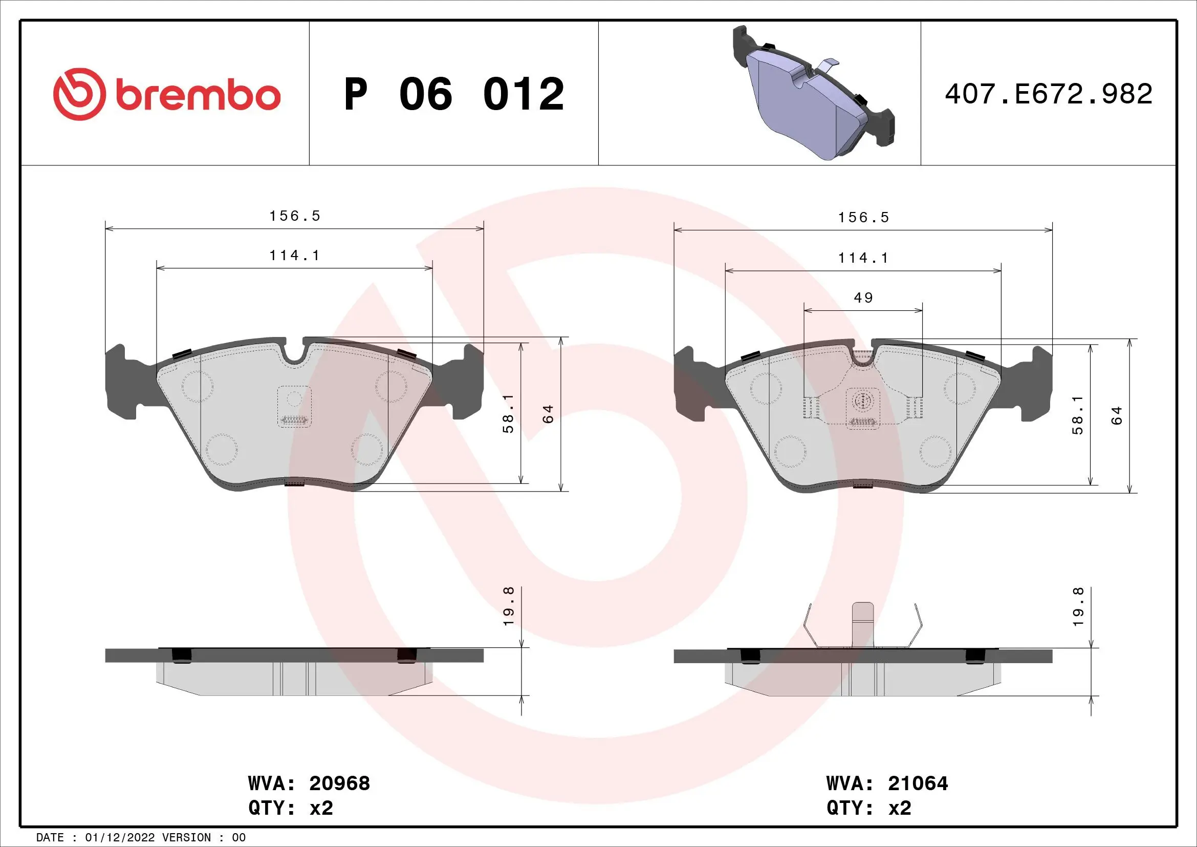 Bremsbelagsatz, Scheibenbremse Vorderachse BREMBO P 06 012