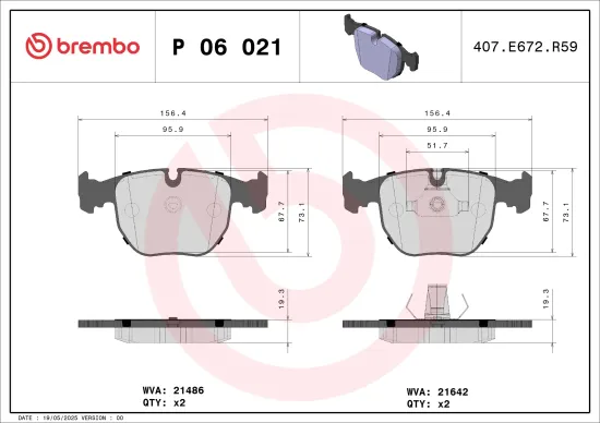 Bremsbelagsatz, Scheibenbremse Vorderachse BREMBO P 06 021 Bild Bremsbelagsatz, Scheibenbremse Vorderachse BREMBO P 06 021