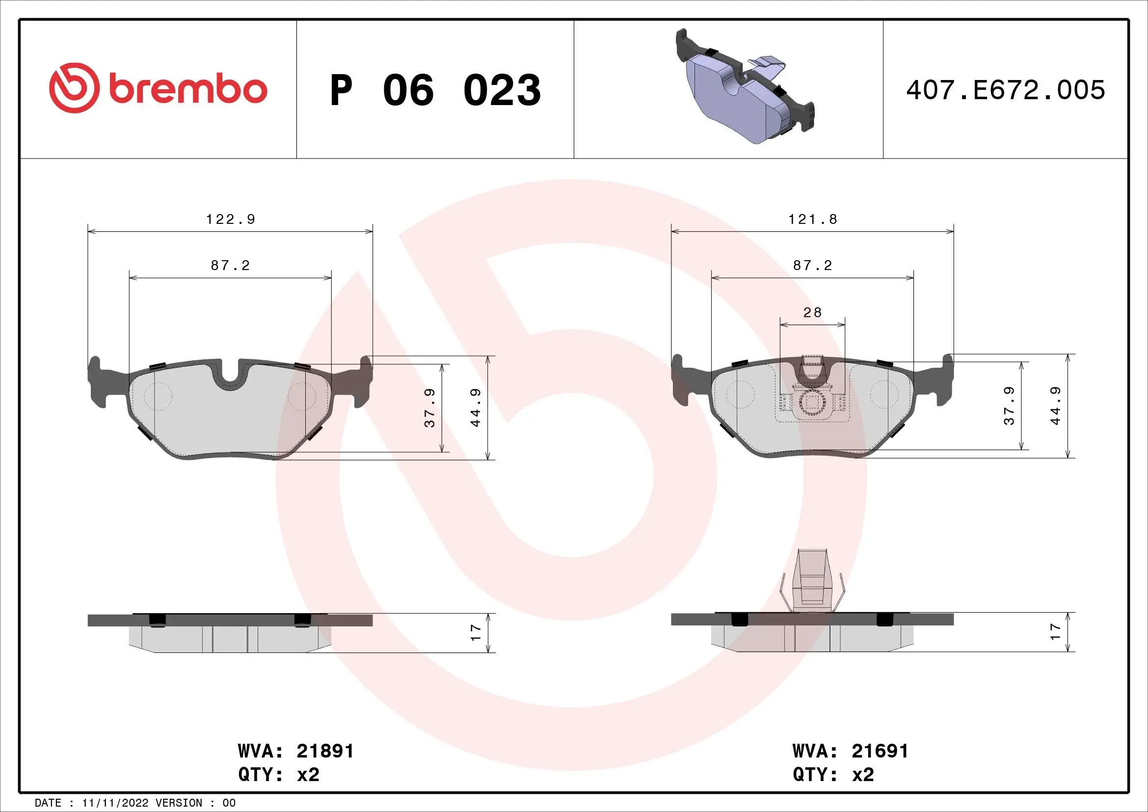 Bremsbelagsatz, Scheibenbremse BREMBO P 06 023