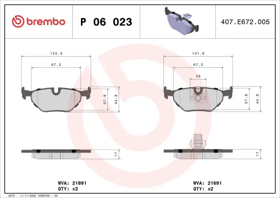 Bremsbelagsatz, Scheibenbremse BREMBO P 06 023 Bild Bremsbelagsatz, Scheibenbremse BREMBO P 06 023