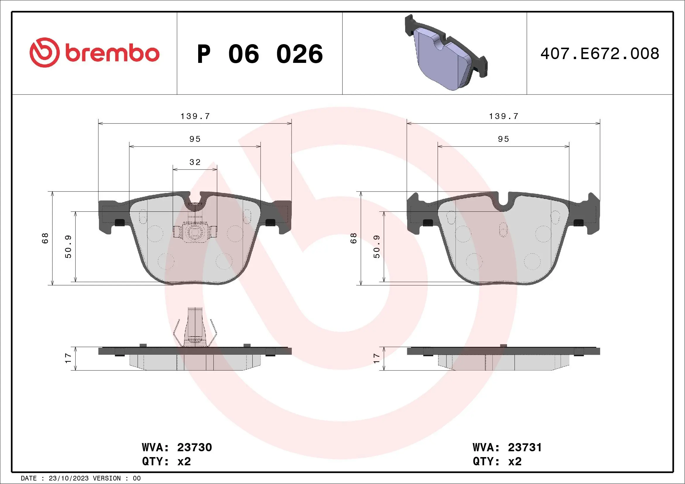 Bremsbelagsatz, Scheibenbremse Hinterachse BREMBO P 06 026