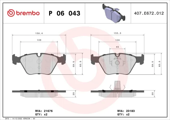 Bremsbelagsatz, Scheibenbremse Vorderachse BREMBO P 06 043X Bild Bremsbelagsatz, Scheibenbremse Vorderachse BREMBO P 06 043X