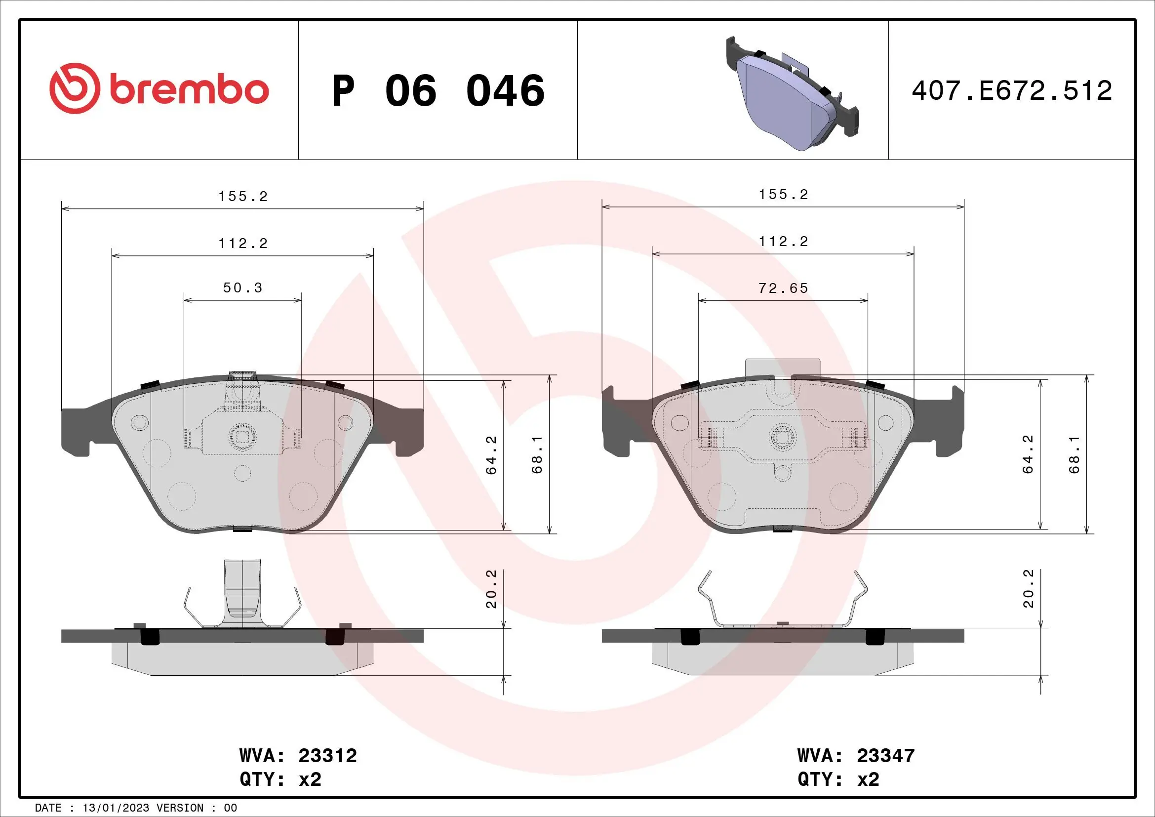 Bremsbelagsatz, Scheibenbremse Vorderachse BREMBO P 06 046