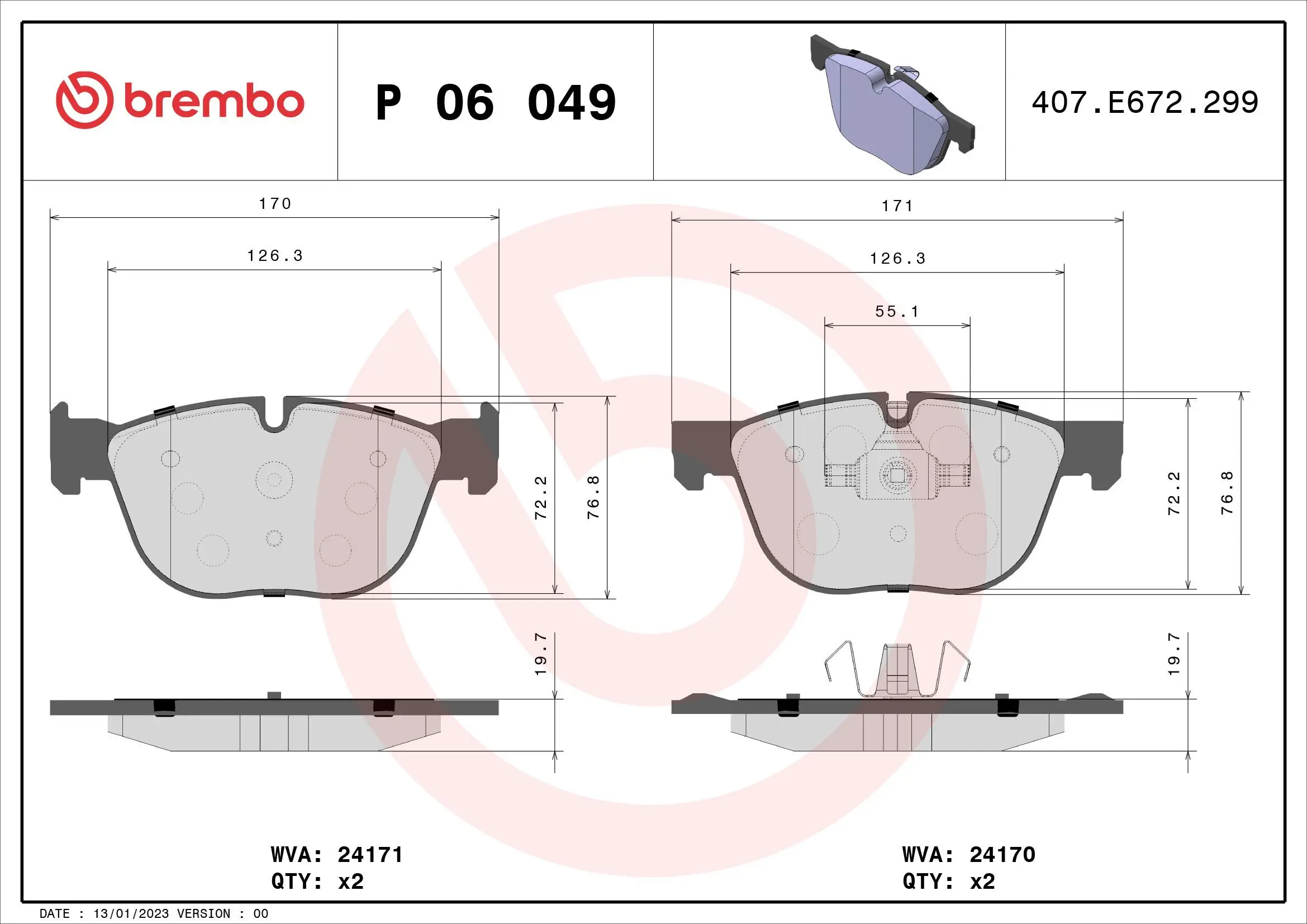 Bremsbelagsatz, Scheibenbremse Vorderachse BREMBO P 06 049